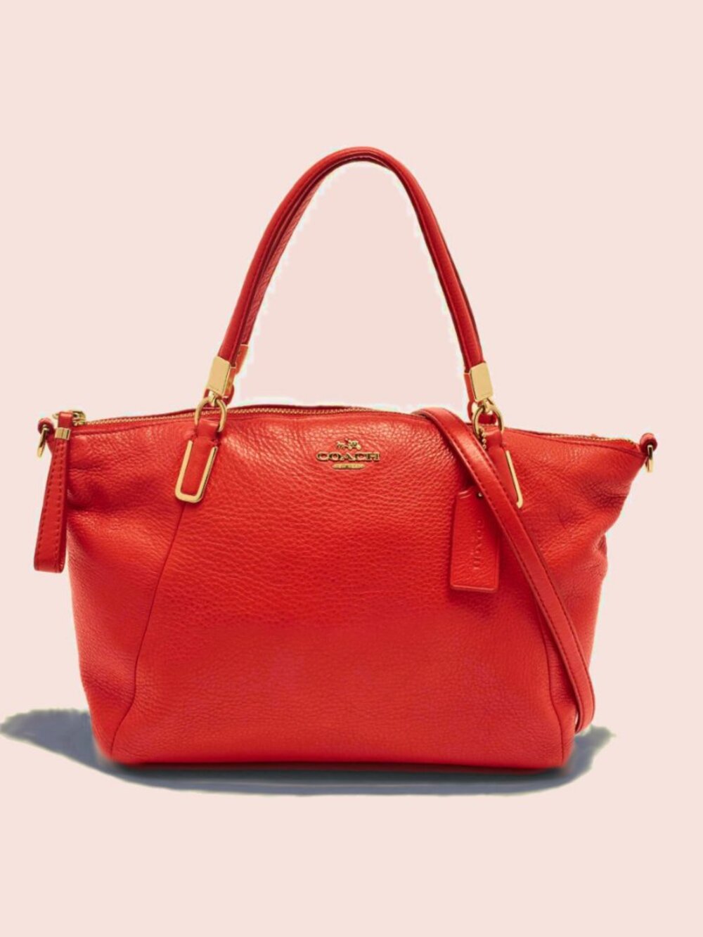 Coach Kelsey Satchel Cardinal Red Pebbled Leather Shoulder Crossbody Bag EUC